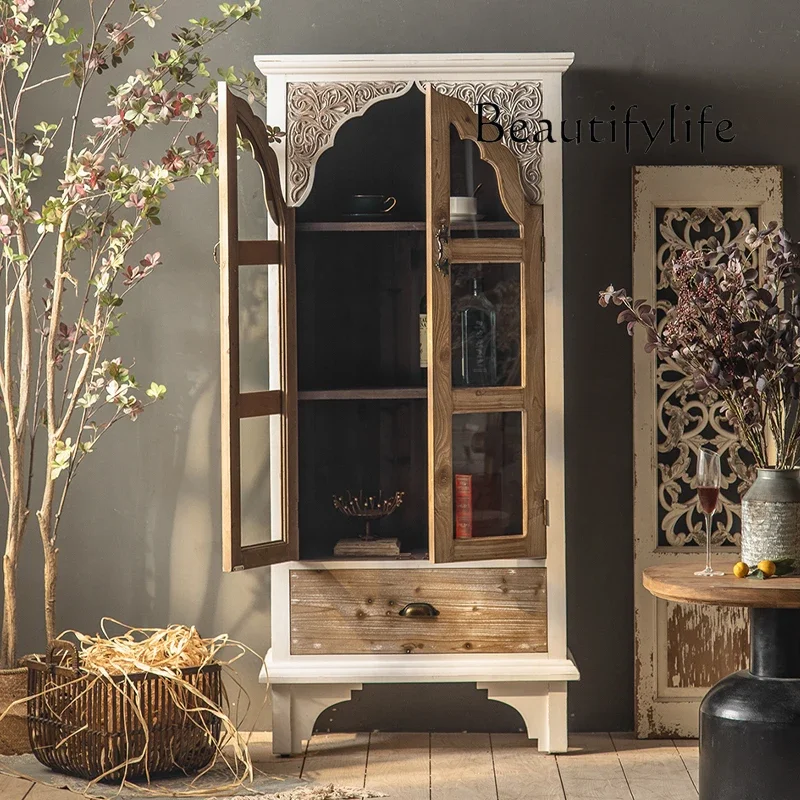 

ZL dining decorative cabinet art engraved hallway cabinet against the wall living room solid wood display cabinet