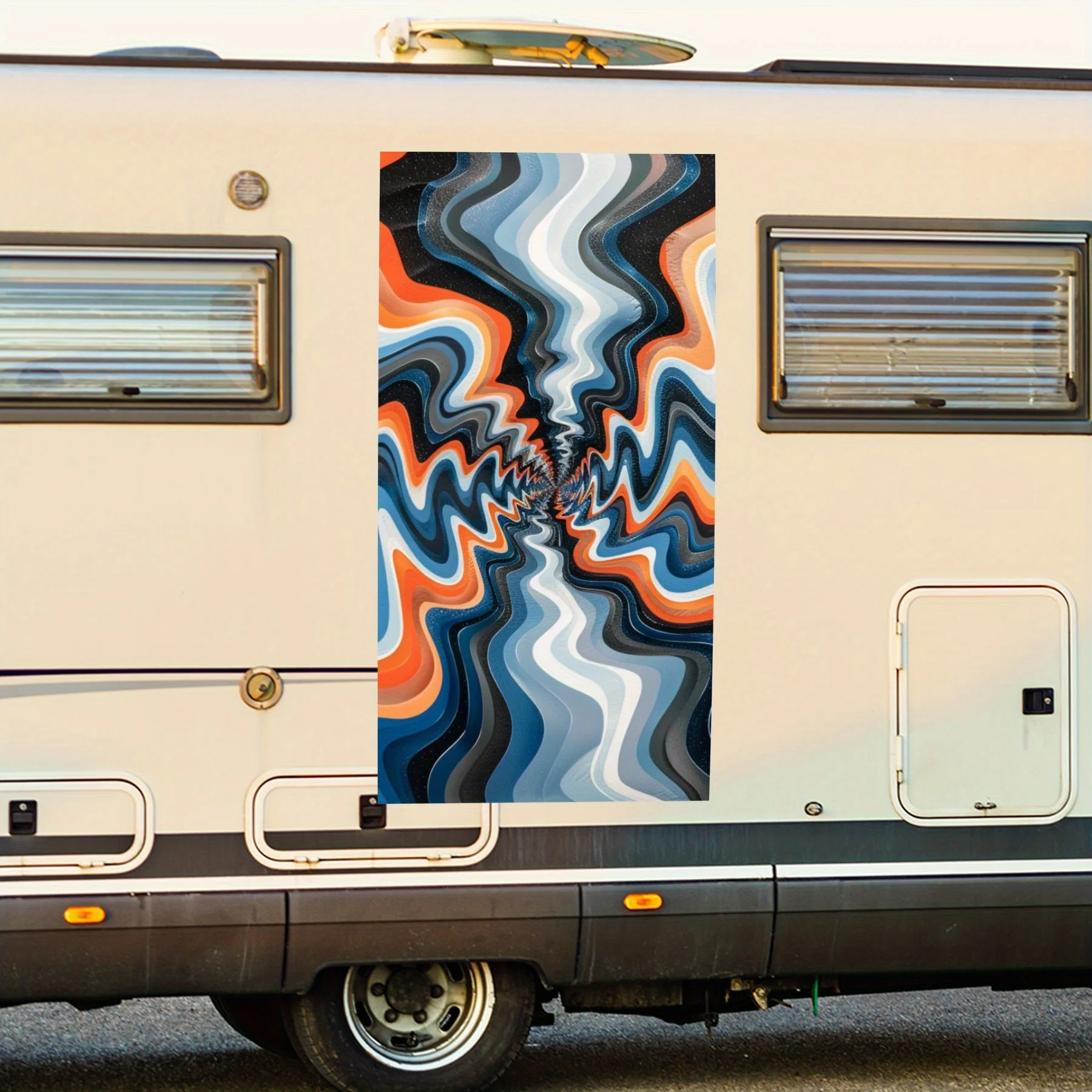 Optical Illusion Wave Vinyl Decal for motorhome car door, Waterproof Self-Adhesive Vinyl Stickers, Decoration Protection Automot