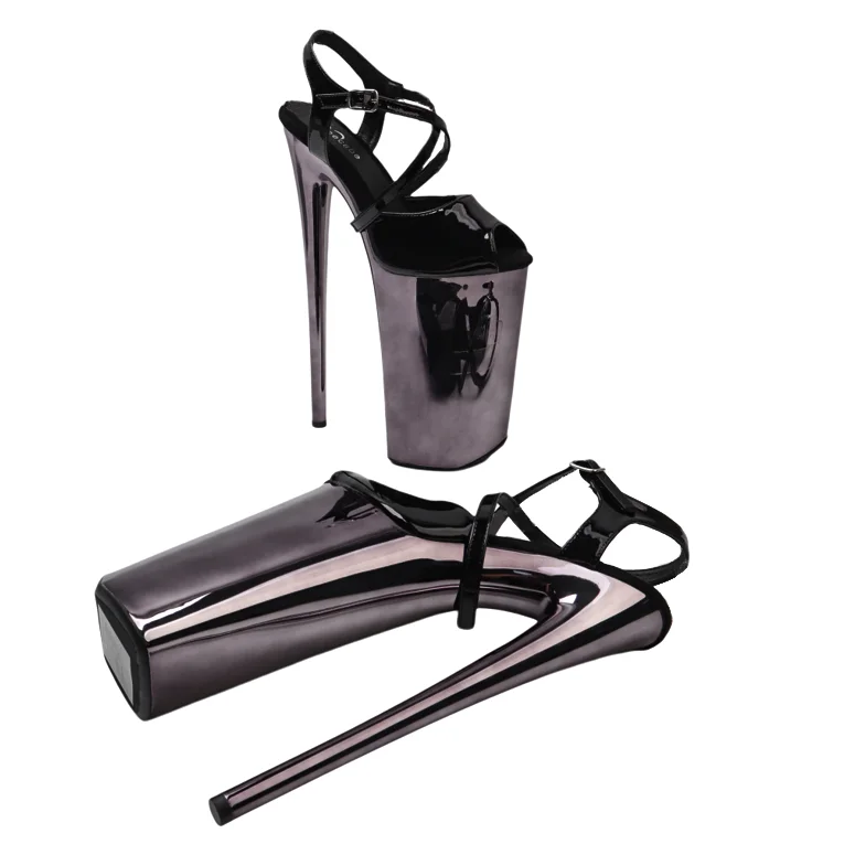 Leecabe  26CM/10inches Patent Upper  sexy exotic electroplate High Heel platform party sandals stripper heel  Pole Dance shoes