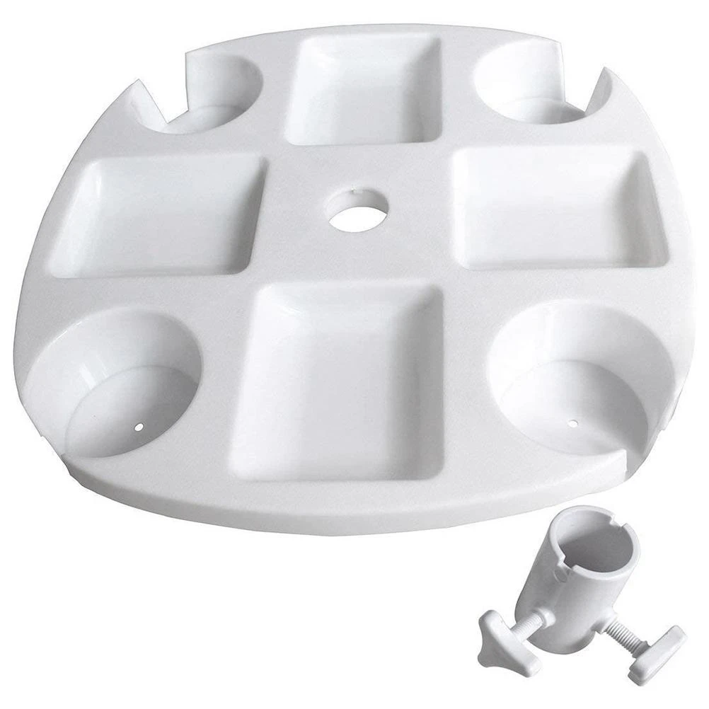 Outdoor Beach Umbrella Table with 4 Cup Holders and 4 Snack Compartments Plastic Tray for Garden Beach Patio Umbrellas