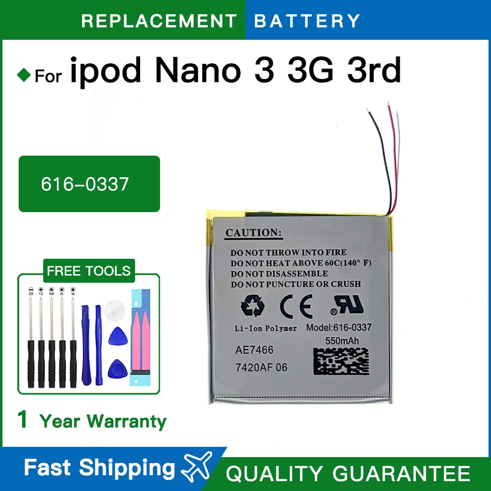 Brand New Replacement Battery 616-0337 For Apple ipod Nano 3 3G 3rd 3Gen Generation 3TH MP3 A1236 Nano3 Battery +  Free Tools