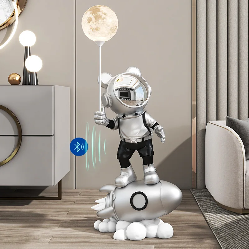 Home Decor Creative INS Large Astronaut Rocket LED Lamp Resin Crafts Figurine for Living Room Furniture Decoration Gifts