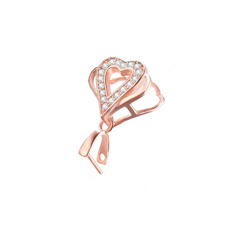 Sterling Silver Pendant Pinch Bail Heat Shape Gold Plated Solid 925 Silver Zirconia Pave Bail Connector for Gemstones