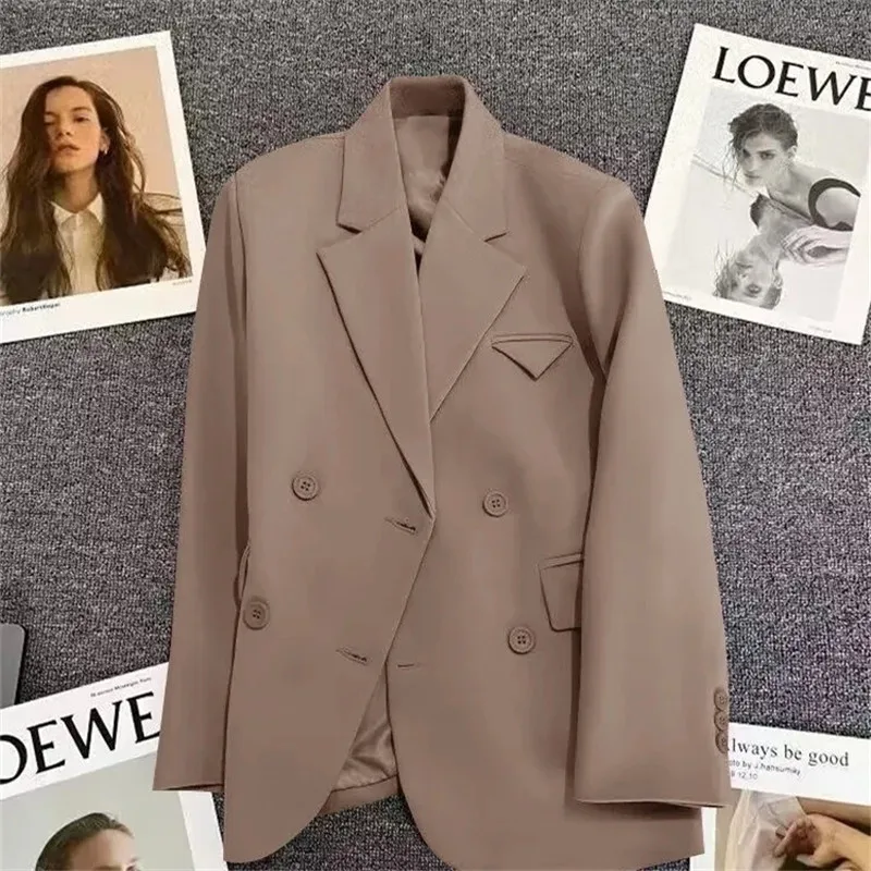 Veste noire imbibée pour femmes, manteau mince à manches longues pour dames, haut blazer femme décontracté, vêtements solides, mode coréenne, nouveau, printemps, automne, 2023