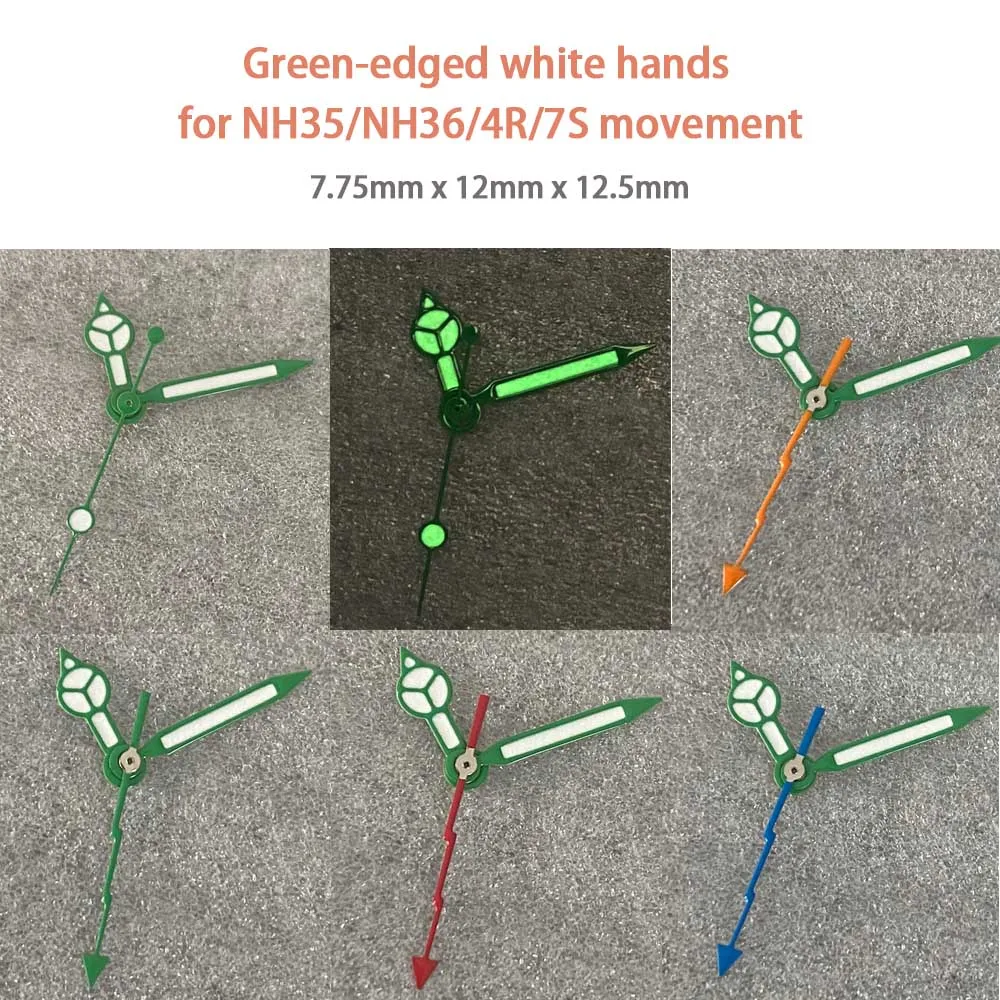 Green Edge White Watch Hands Green Luminous Men's Watches Replacement Accessories Watch Needle for NH35/NH36/4R/7S Movement