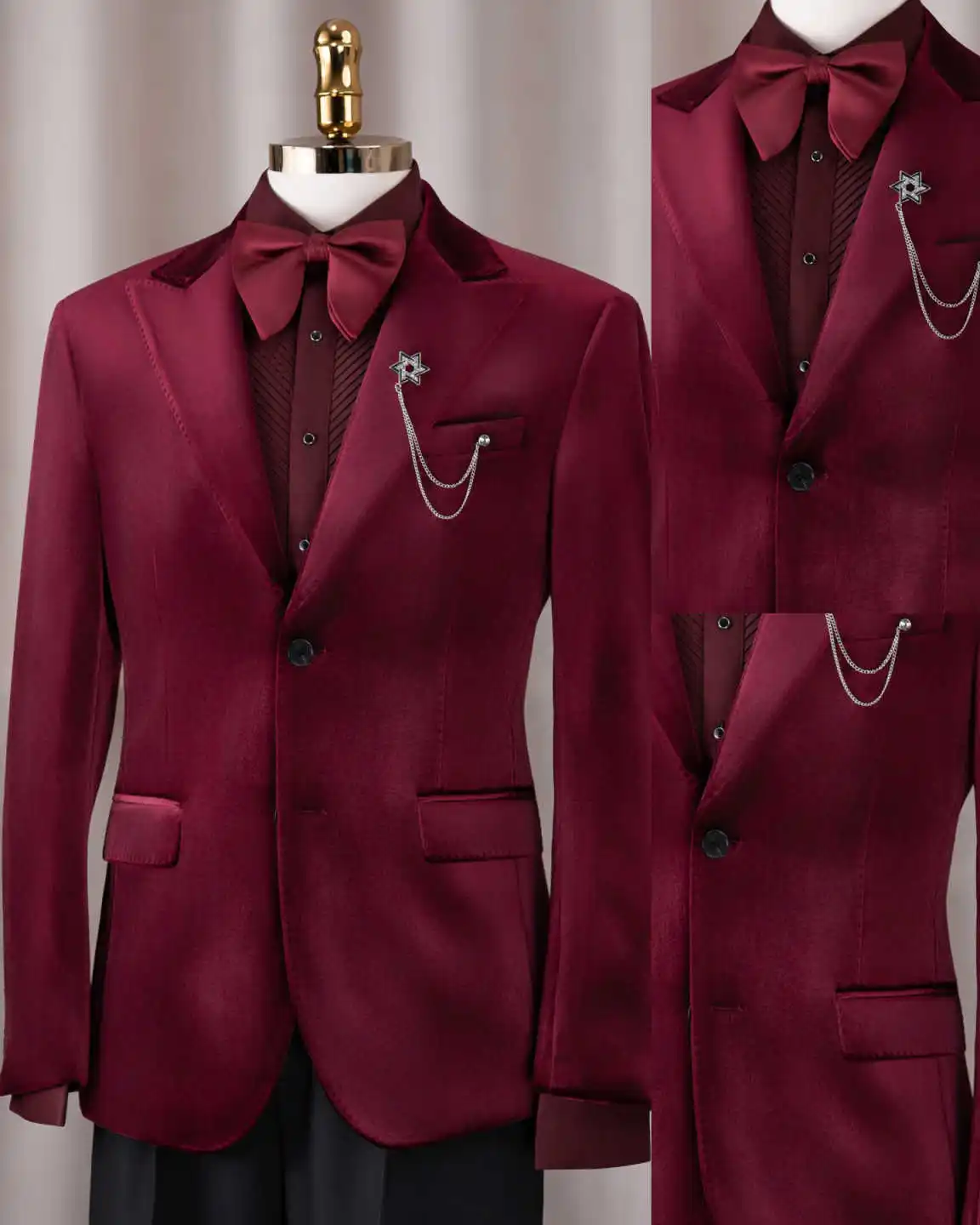 Formal Wedding Blazer Men Velvet Notched Lapel Single Breasted Suit Jacket For Groom Business Banquet Party Occasion Customized