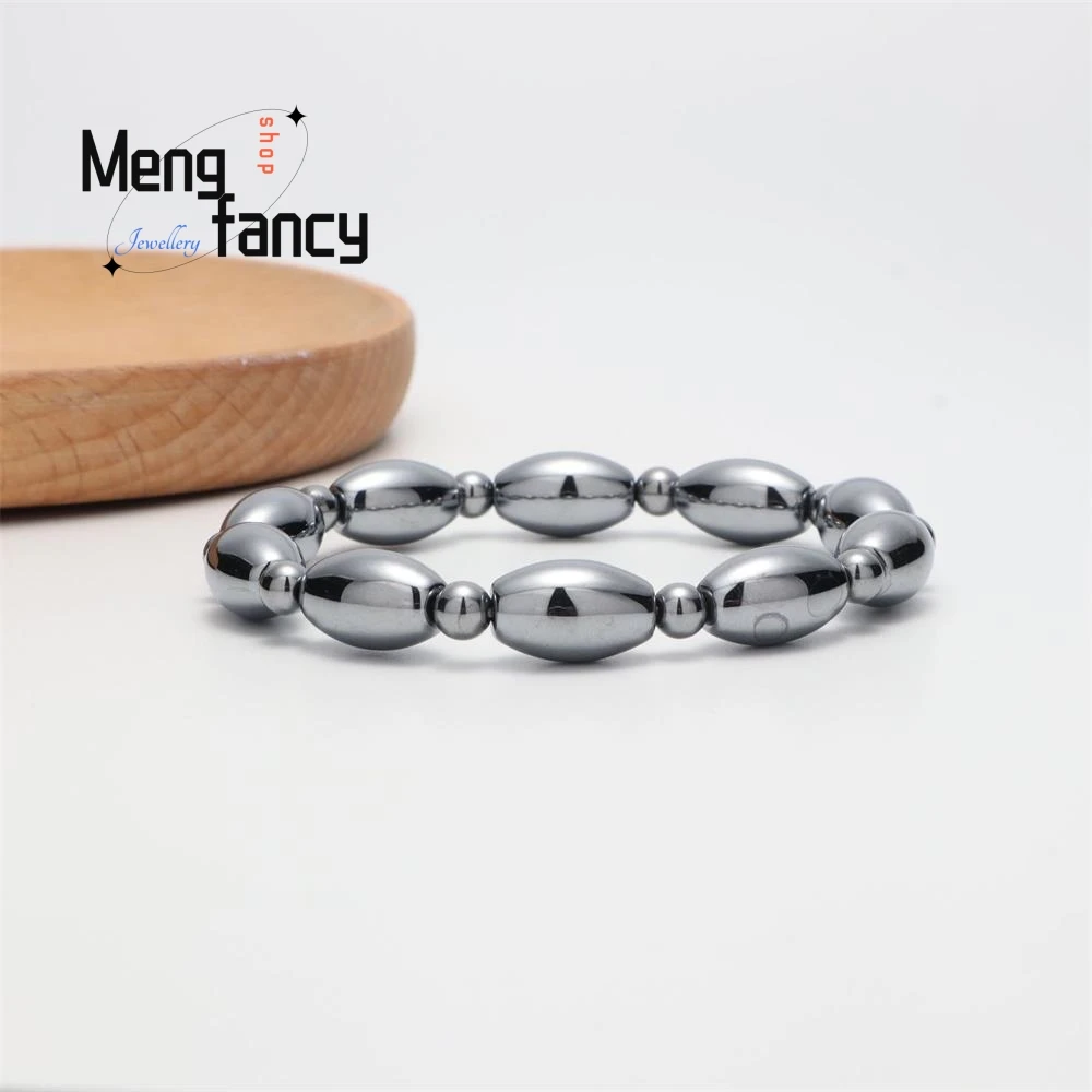Natural Energy Stone Terahertz Rice Bead Bracelet Men's and Women's Terahertz Barrel Bead Round Bead Bracelet