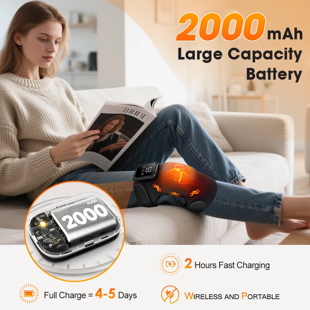 

Cordless Knee Massager with Heat Vibration Electric Heated Knee Brace 3 Heating Levels and 3 Modes USB Rechargeable Massage Knee