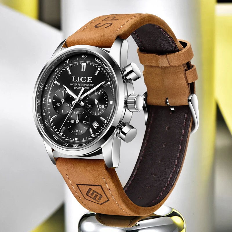 LIGE Fashion Military Watches for Man Retro Original Casual Sport Date Chronograph Man Watch ​Waterproof Quartz Men's WristWatch