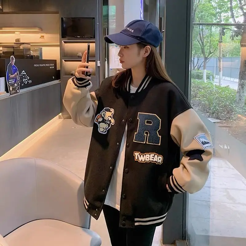 

Hip Hop Street Style Ladies Jacket New Letter Embroidered Patchwork Baseball Jacket Harajuku Bomber Jacket Women