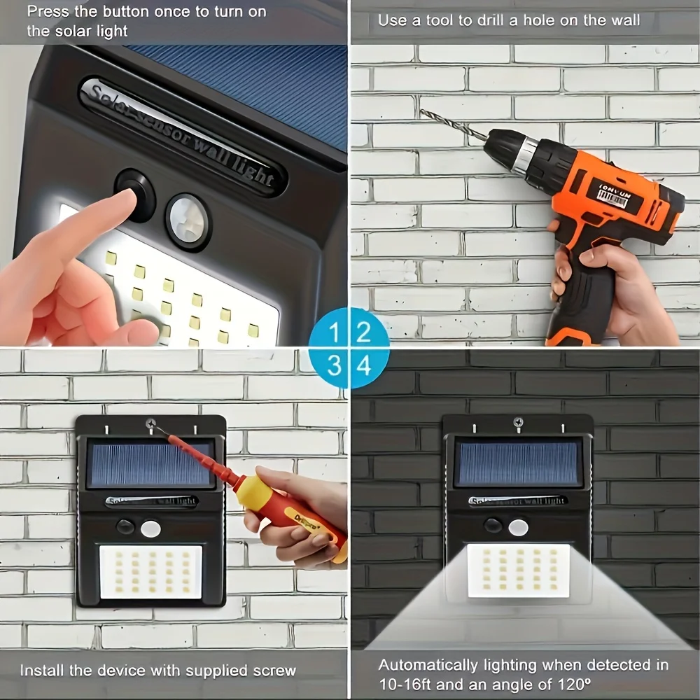 1/2/4 قطعة أضواء الشمسية الذكية أضواء الجدار الخارجي في الهواء الطلق 20 المصابيح 3 طرق محس حركة الأضواء الكاشفة الشمسية لسياج الفناء