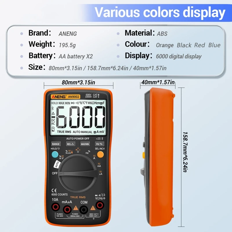 AN9002 True RMS Digital Professional 6000 Counts Bluetooth-compatible Multimetro AC/for DC Current Voltage Tester Auto-Ranging M