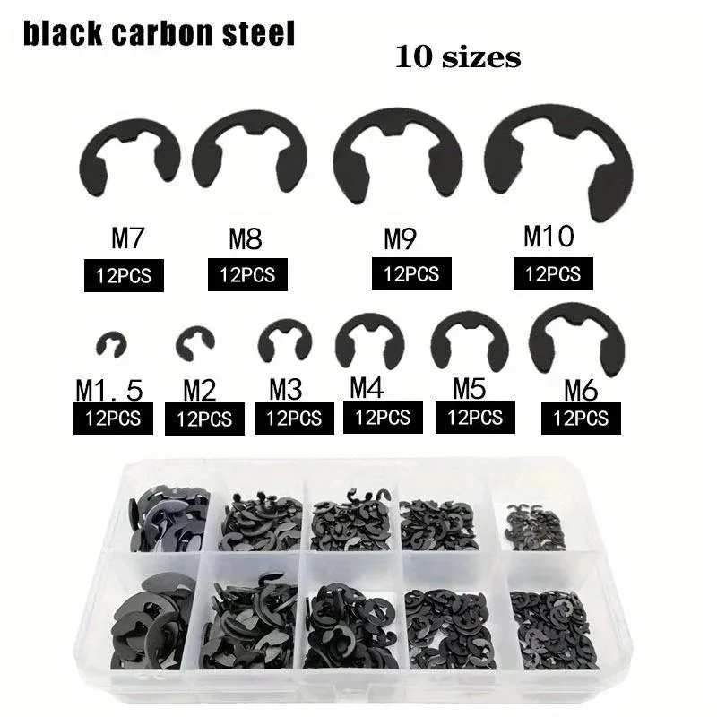 120PCS Black Stainless Steel Retaining Circlip Set Snap Ring E-Clip Washer Assortment for Shaft Fastener M1.5-M102026