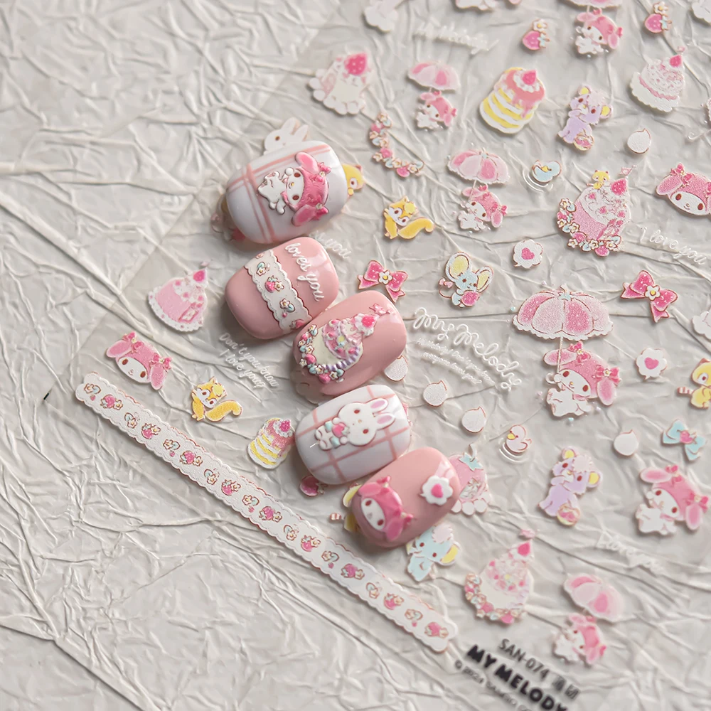 1 Stück Geprägte Sanrio Nagelaufkleber Selbstklebend Verschiedene Muster My Melody Nagelzubehör Cartoon-Charaktere Nagel-Charms