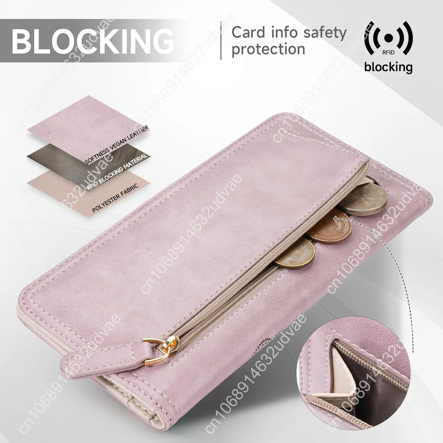 RFID Wallet Women Ultra Slim Thin Womens Wallet Compact Clutch Long Ladies Wallet for Women PURPLE