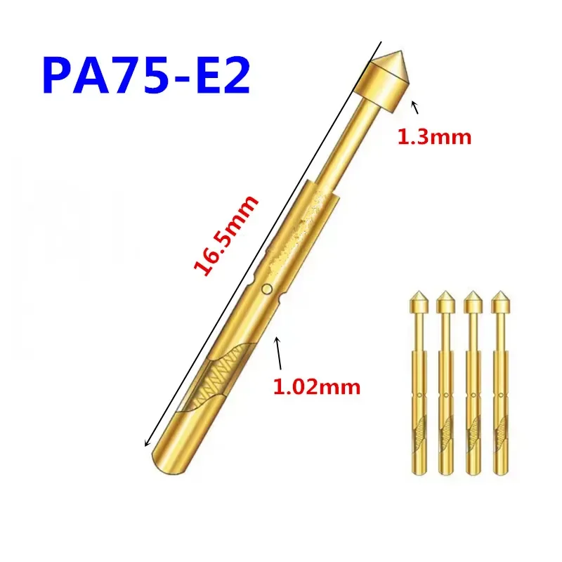 100PCS/bag Gold-plated PA75-E2 Conical Head Spring Test Probe with Outer Diameter of 1.02mm and Length of 16.5mm PCB Pogo Pin