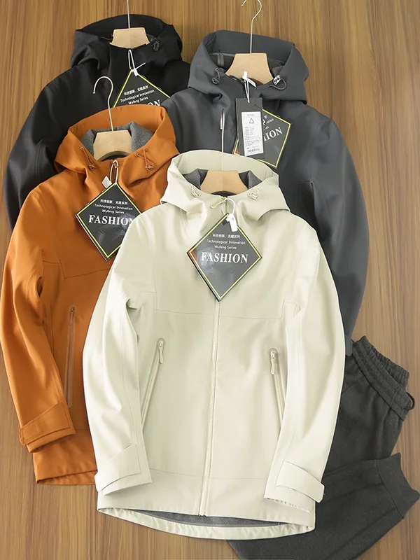 

Harore Outdoor Windproof Waterproof Zipper Hat Faionable Men's Jaet Coat Stand Fit Polyester Fiber Long Sve