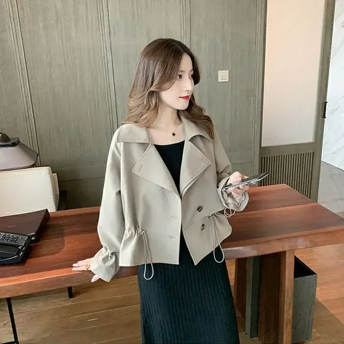 

Trench Women Official Casual Stylish Korean Fashion Harajuku Slim Pleated Autumn Mature Tender Lovely Mujer Solid Streetwear Ins