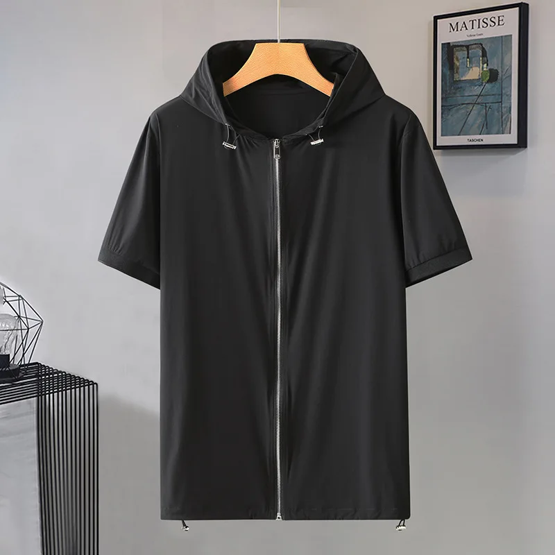 

Extra large size ice silk short-sleeved t-shirt hooded T-shirt men's thin plus size sports quick-drying loose t-shirt 10XL 9XL