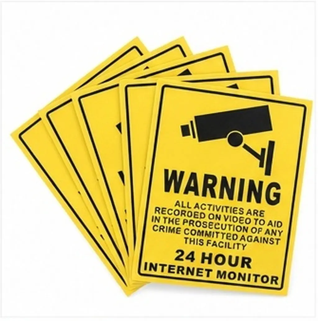 5Pcs Monitored Warning Stickers 24 Hour Video Surveillance Decal Set for Vehicles Caravans Workshops Stores Easy Remove Residue
