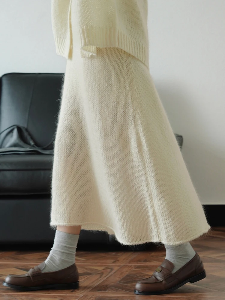 LANMREM Knitting Skirt Women Casual High Waist A-line Mid Length Skirts Versatile Fashion 2023 Autumn New Clothing 2AA1934