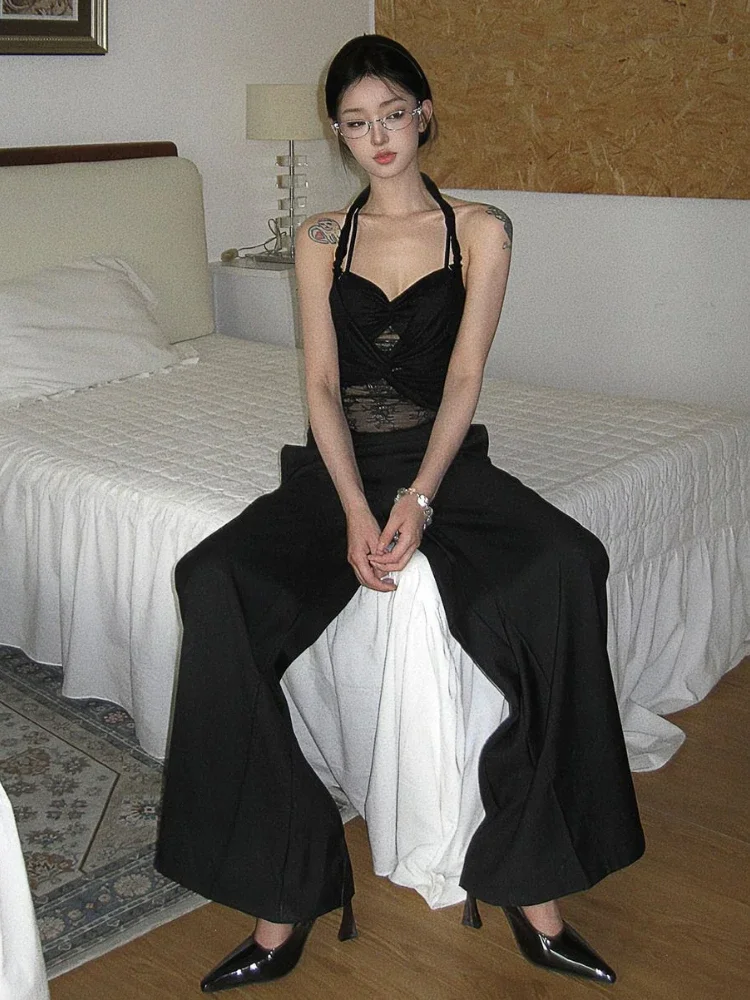 Frauen Y2k Ästhetische Spitze Patchwork Top s Sommer Grunge Halter Fee Crop Camisoles Sexy Streetwear Backless Vintage