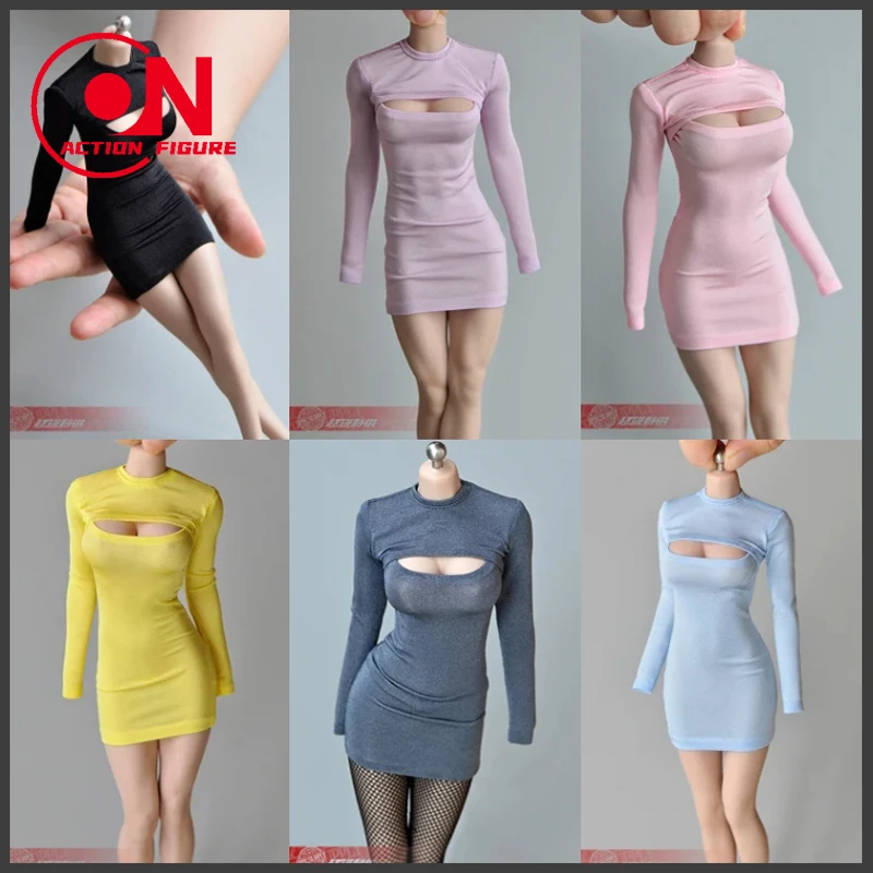 1/6 Scale Female Sexy Clothes Female Open Chest Long T-shirt Long Dress Model Fit 12