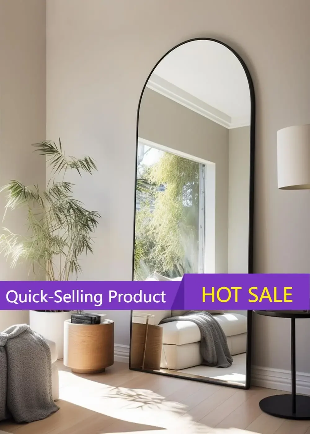 65''x22'' Arched Full Length Mirror, Floor Mirror with Stand, Wall Mirrors, Aluminum Alloy Frame - Black