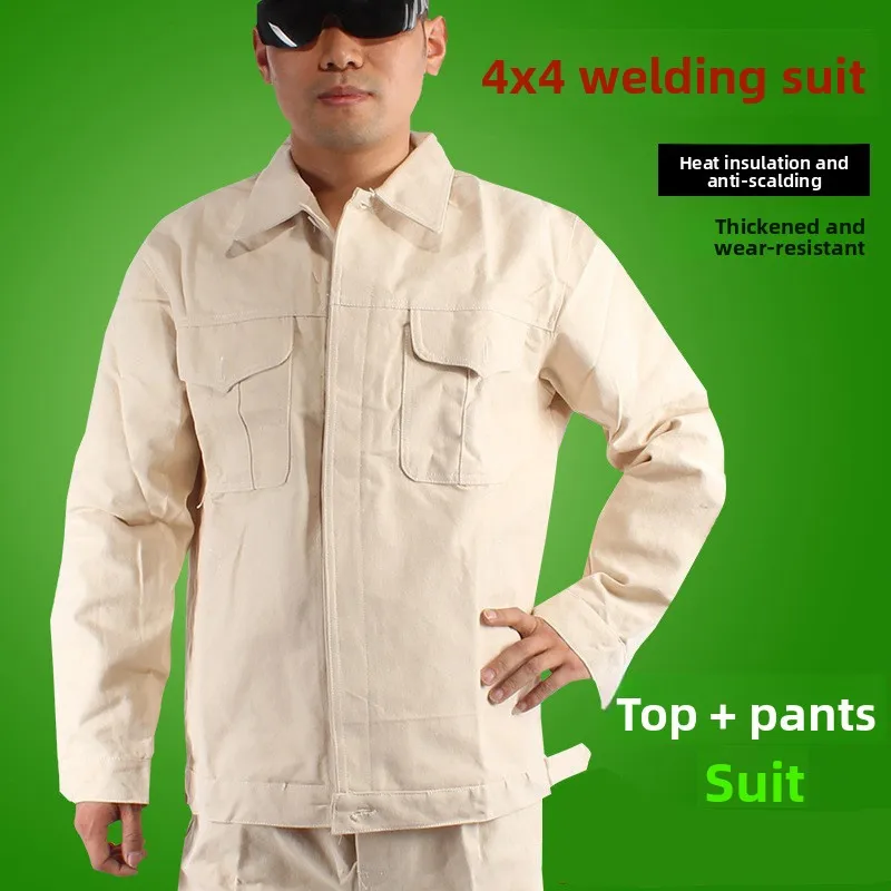 

Утолщенная парусиновая рабочая одежда, износостойкая одежда для электросварки, белая свободная теплоизоляционная одежда для сварщиков, анти-искровая одежда