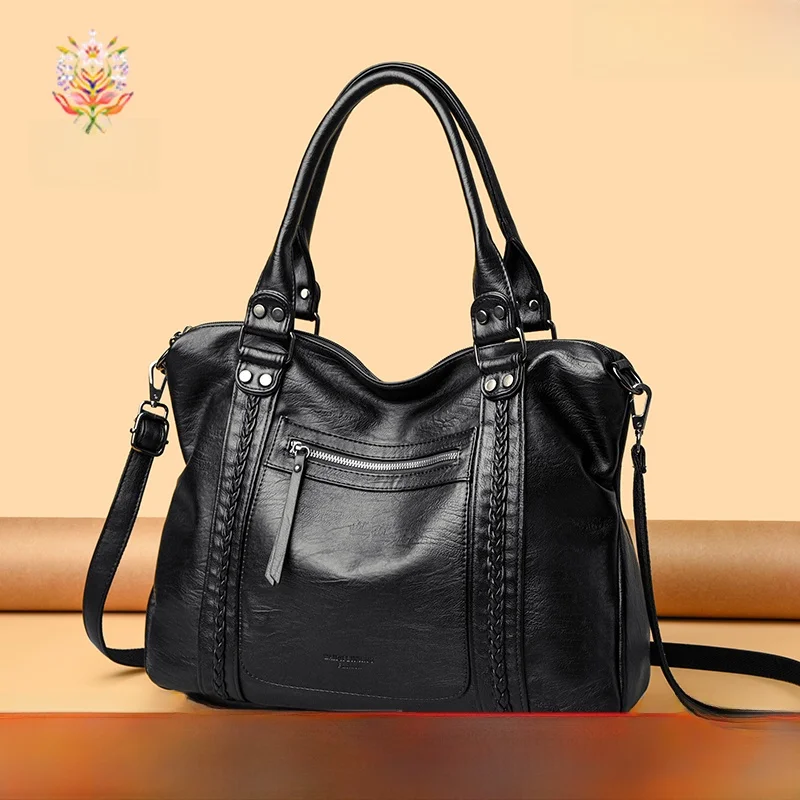 

Большая кожаная мотоциклетная сумка в винтажном американском стиле, на одно плечо, кроссбоди, сумка для мамы, мягкая женская сумка-тоут