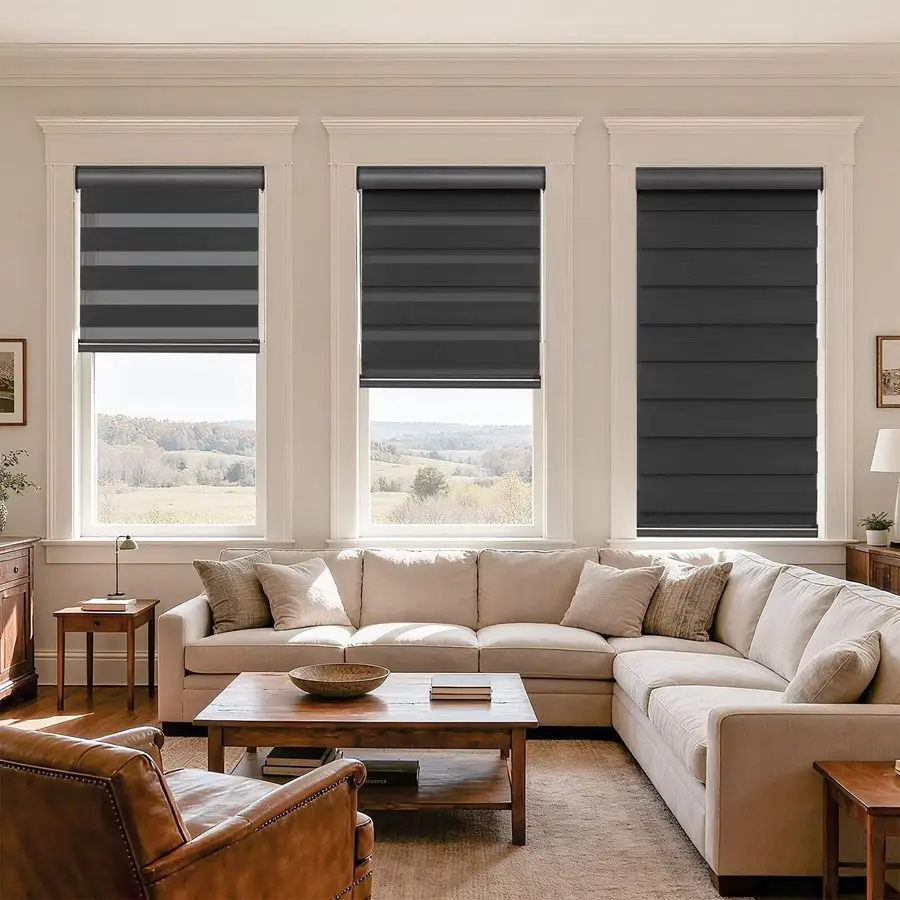 Cordless Zebra Blinds with FreeStop Function Dual Layer Light Filtering amp Privacy Sheer Shades for Day and Night Easy Install view 3