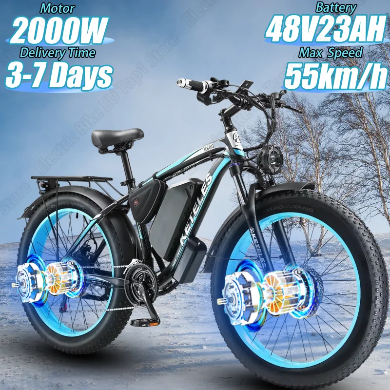 K800 Electric Bike 2000W Dual Motor 48V23AH Lithium Battery Electric Bicycle 26*4.0 Inch Fat Tire Mountain Off-road Snow E Bike