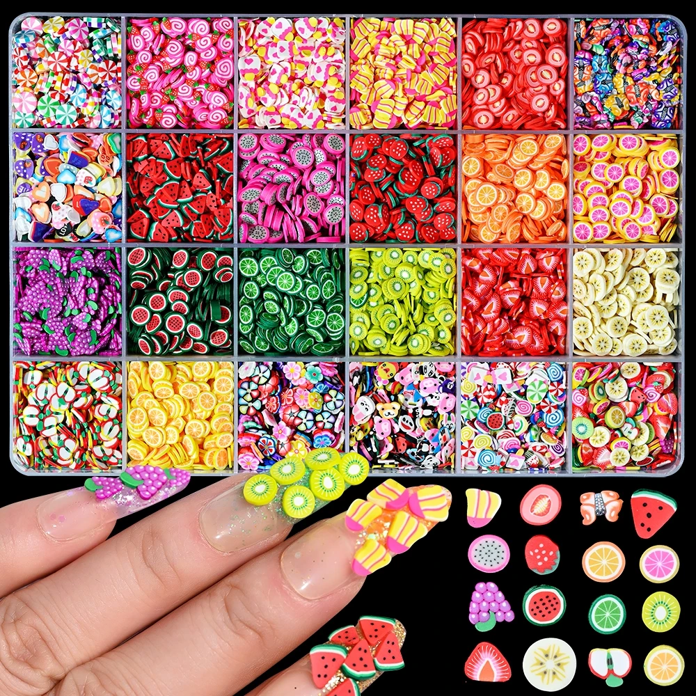 

1000pcs/bag 3D Summer Kawaii Fruit Slices Nail Charms Polymer Clay Lemon/Watermelon/Strawberry Flatback Manicure Rhinestones