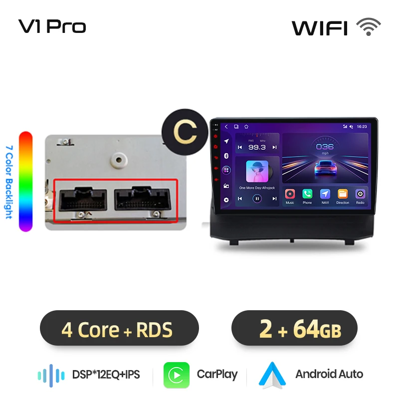 Junsun draadloze CarPlay Android Auto autoradio voor Ford Fiesta Mk7 (JA8/JR8) 2008-2017 met ingebouwde koelventilator, Android GPS navigatie, multimediaspeler, WiFi, DSP, RDS, BT, SWC, IPS