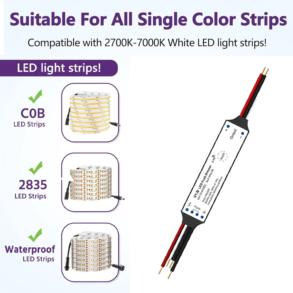 RF Mini Wireless Remote LED Controller KIT Push Dimming Function 2.4G DC 12V 24V Dimmer For Single Color 3528 5050 COB LED Strip