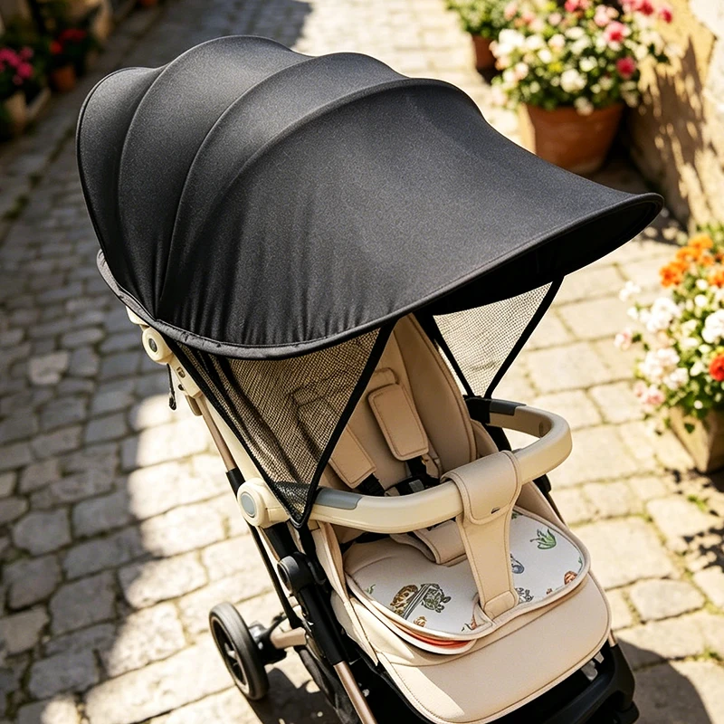 Stroller Sun Shade Black Universal Awning Sun Visor Canopy Cover Baby Windproof Umbrella Sunscreen Cover Stroller Accessories