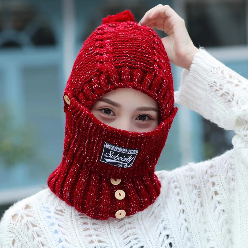 3 in 1 Winter Balaclava for Women Windproof Ear Protection Scarf Warm Knitted Face Mask Beanie Scarf Mask for Outdoor Activities