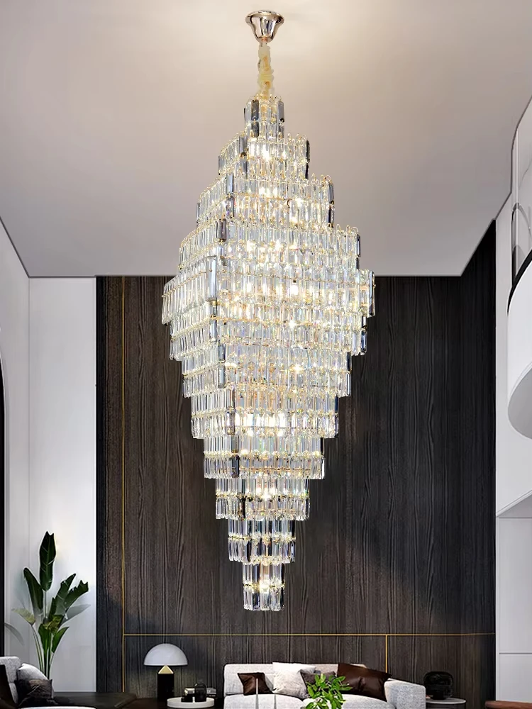 Large Hollow Crystal Staircase Chandelier - Modern Luxury Pendant Light For Duplex & Villa Living Rooms Sales Department​