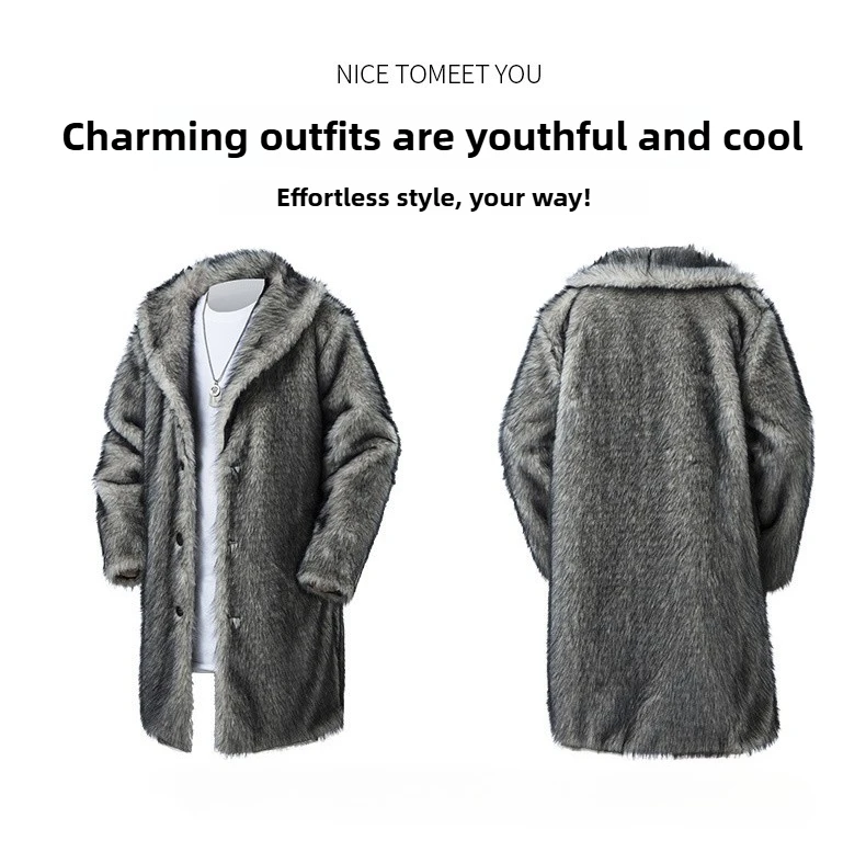 

Мужское длинное пальто из искусственной норки — тяжелая зимняя куртка европейского размера с хлопковой подкладкой для экстремальной холодной погоды