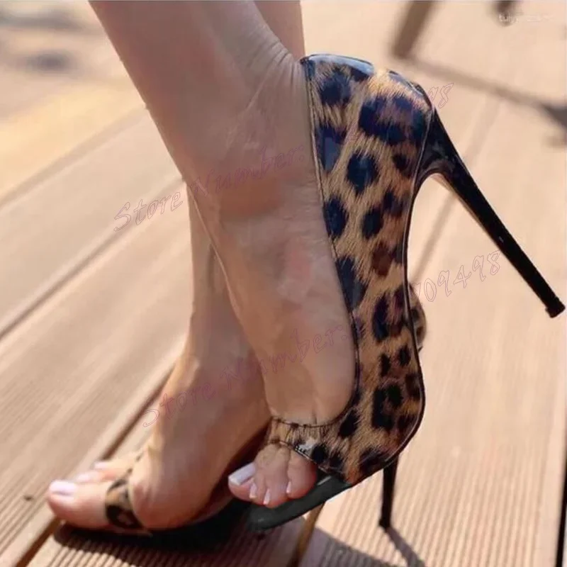 

Leopard Patent Leather Open Toe Pumps Stilettos High Heels Pointed Toe Shoes for Women Sexy Lady Shoes 2023 Zapatos Para Mujere