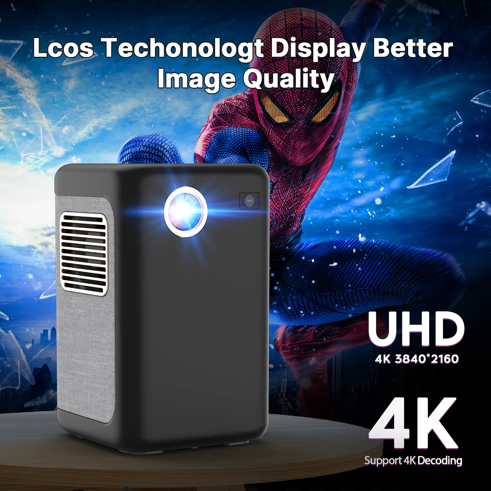 Mini Projector 4K 1080P Support, Portable Projector Android System Outdoor Movie Projector Compatible with Phone