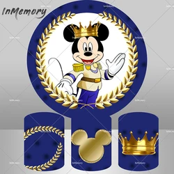 Gold Crown Royal Princess Mickey Mouse Round Circle Backdrop Cover for Boy Birthday Party Decoration Baby Shower Cylinder Covers