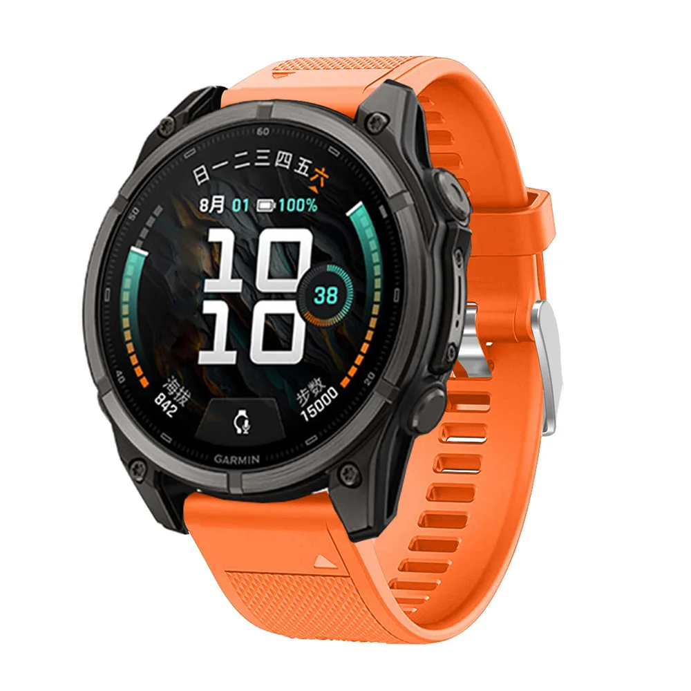 For Garmin Fenix 9 47mm /8 47mm QuickFit Watchband 22mm Width Silicone Strap With Texture Surface and Silvery Buckle Wristband