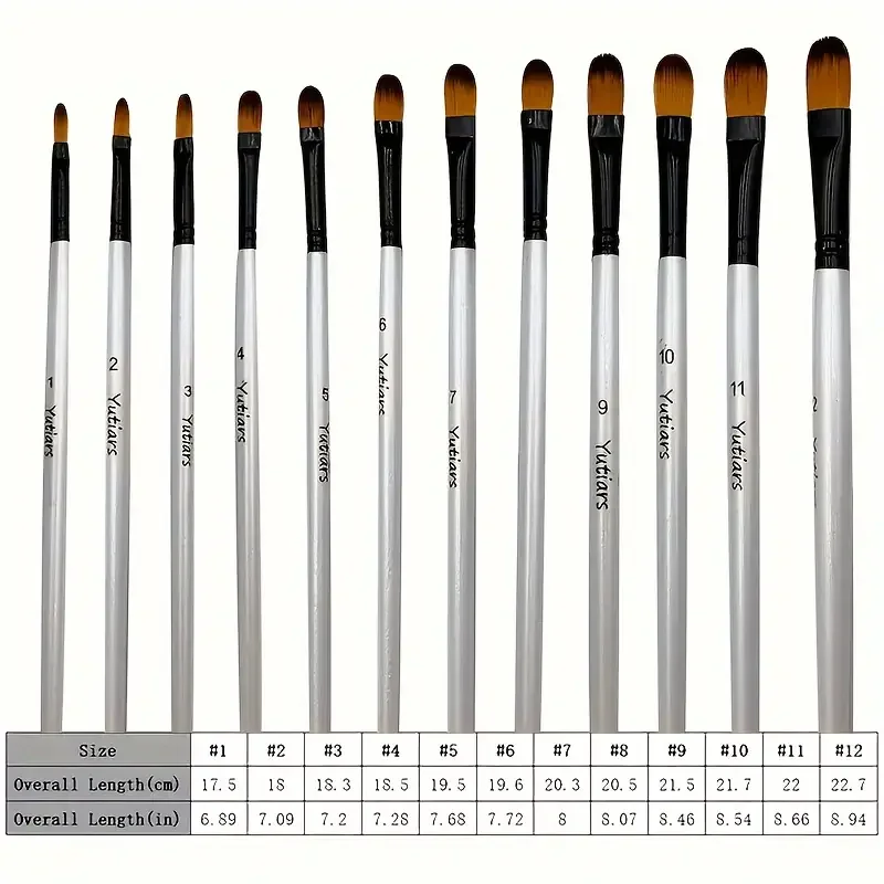 12pcs Filbert Artist Brushes with Nylon Tips - Wood Handle Professional Paintbrush Set for Acrylic, Watercolor, Gouache Painting