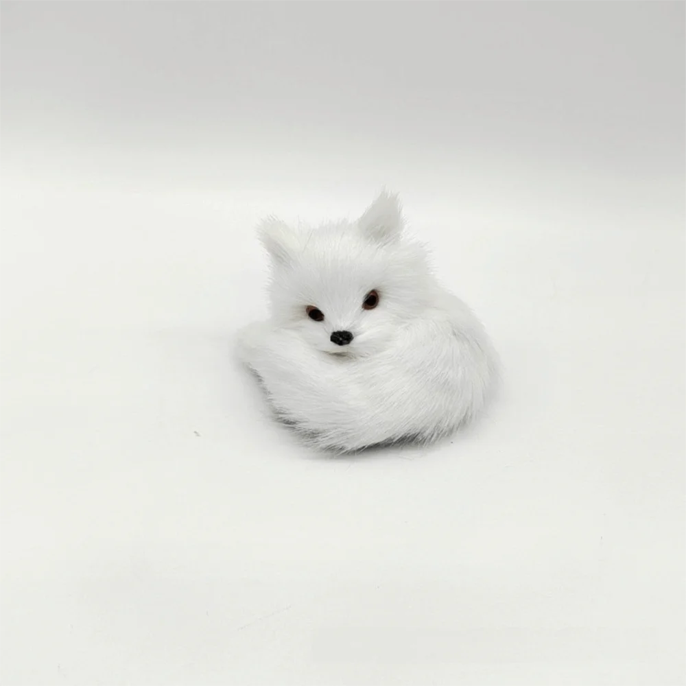Lifelike Mini Simulation Fox Figurine Furry Fox Desktop Ornament Artificial Animal Squatting Sitting Fox Model Birthday Gift