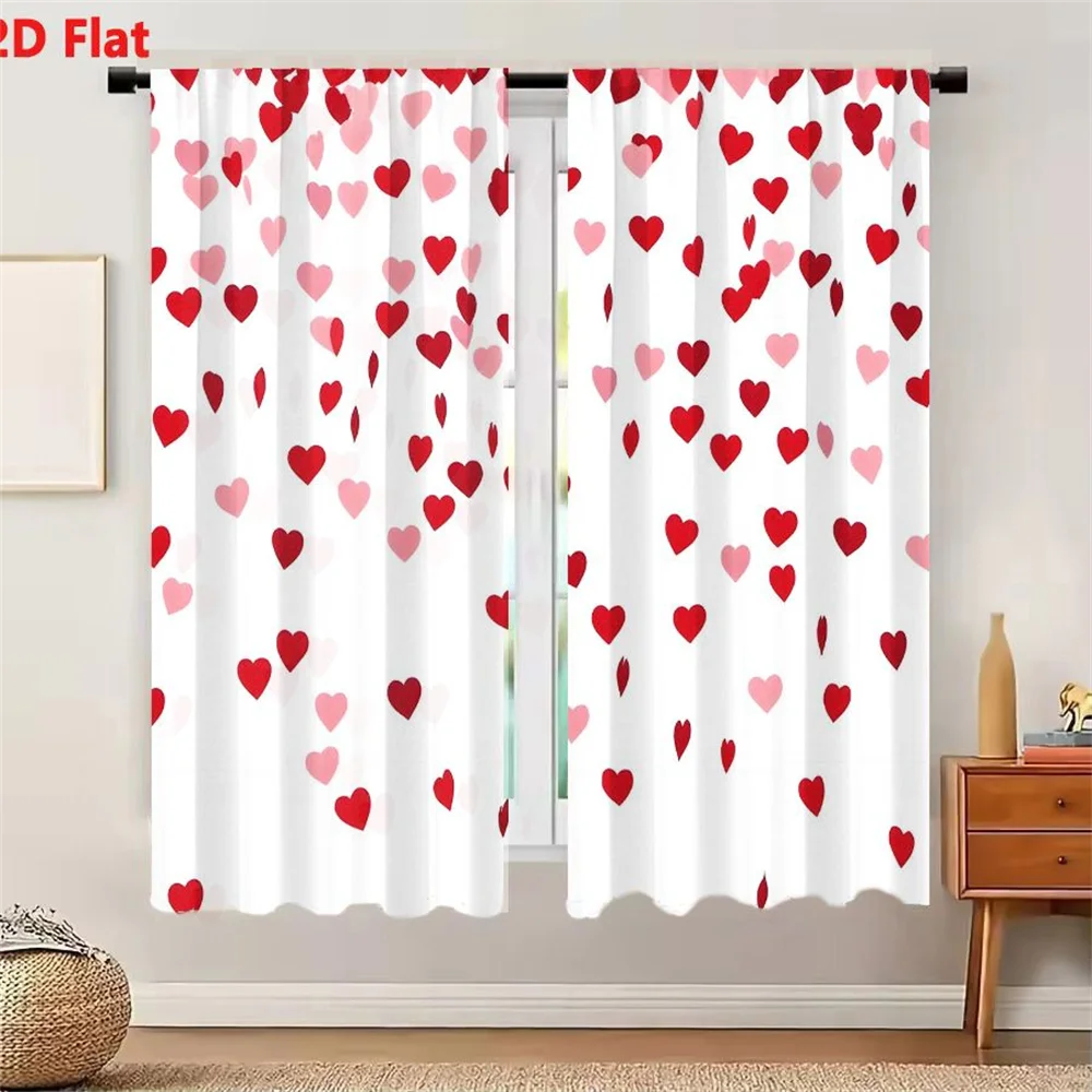 2Pcs Curtains Seamless Pattern With Falling Red And Pink Hearts On White Background For Love And Valentine's Day Window Drapes f