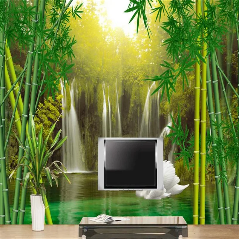 

Country Photo Wallpaper Custom Modern swan lake waterfall Landscape Wallpapers For Living room Bedroom 3D Wallpaper Bamboo