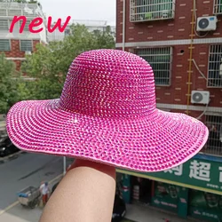 Rhinestone fedora hat handmade full of diamonds new round hat men and women magic hat British performance hat bright diamond