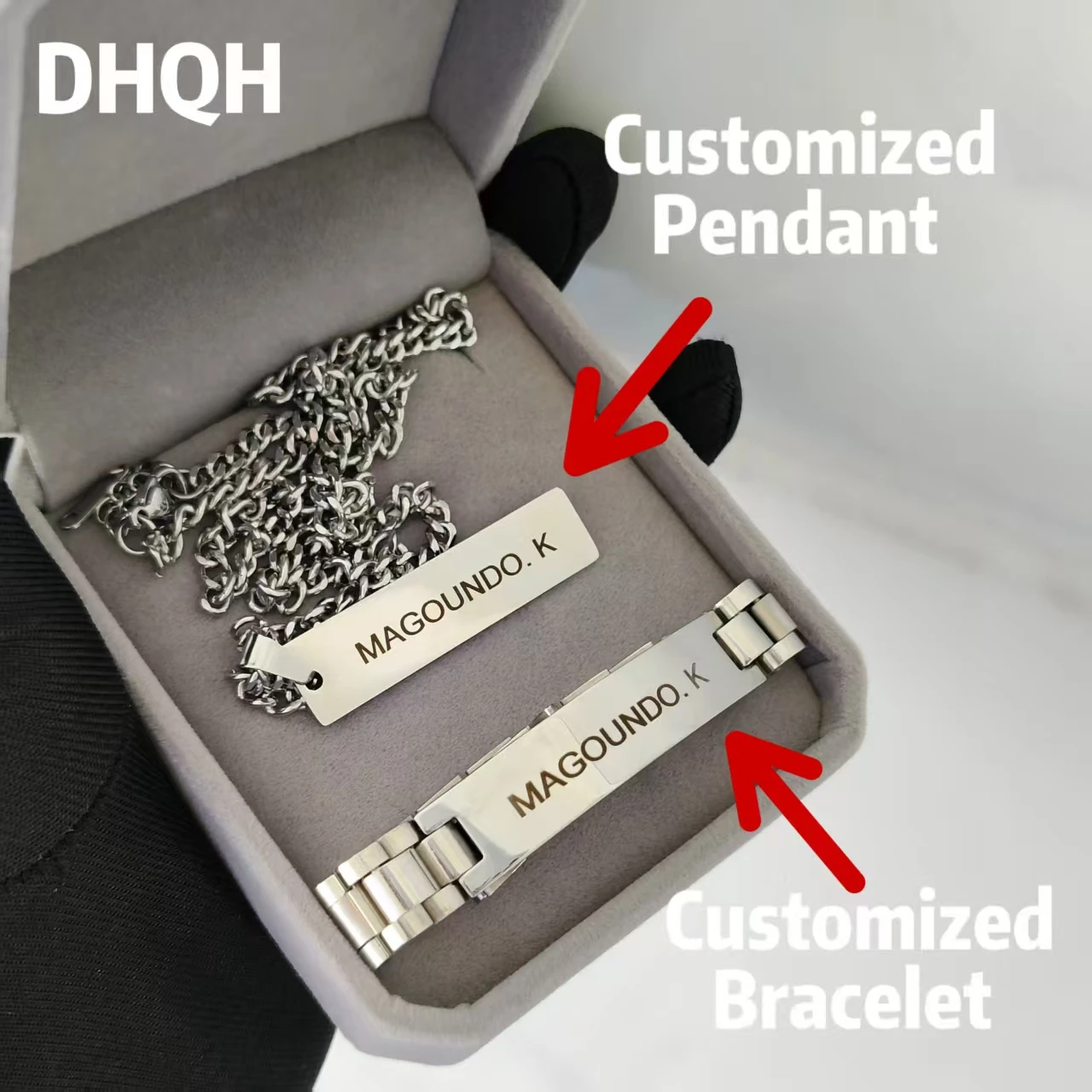 

DHQH Новый оптовый персонализированный/индивидуальный именной набор Персонализированный набор из нержавеющей стали с буквами День святого Валентина Памятный подарок