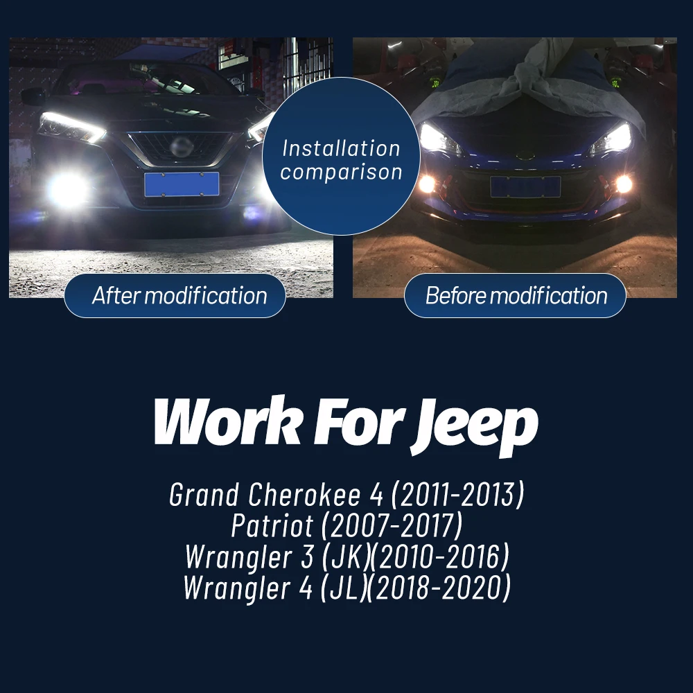 2pcs LED Fog Light Blub Lamp PSX24W 2504 Canbus For Jeep Grand Cherokee 4 2011 2012 2013 Patriot 2007-2017 Wrangler 3 4 JK JL